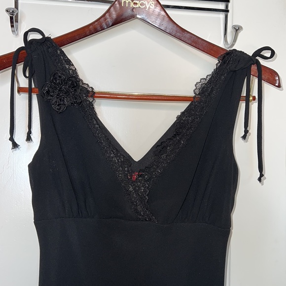 Vintage 90’s Y2K V-Neck Midi Dress Beaded Gauzy Lace - Picture 6 of 16